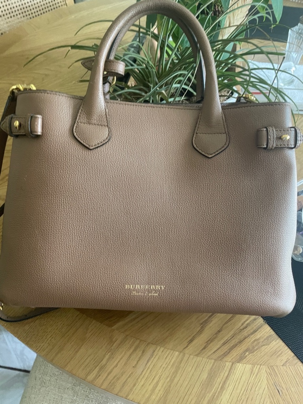 Burberry Taupe Brown Leather Tote with Gold Hardware